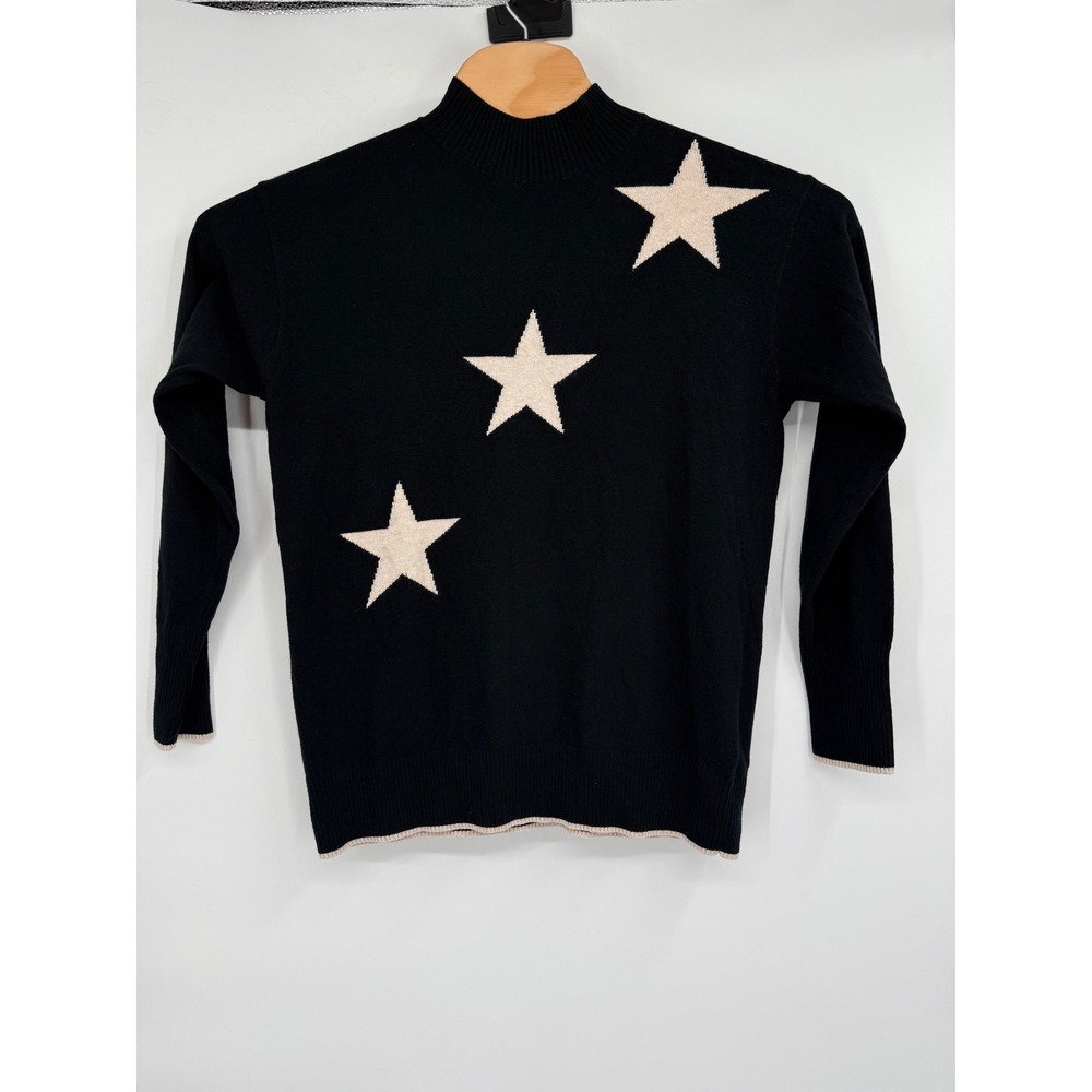 Womens Mint Velvet Black Contrast Star‎ Jumper cashmere Blend Sweater Sz S